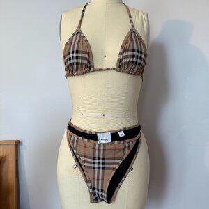 Burberry Classic Check Beige Two Piece Bikini Set Size XS  *Condition: Fair